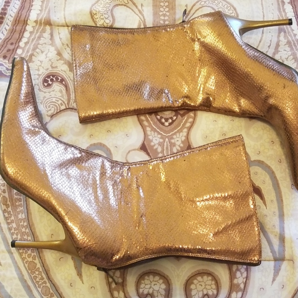 Gold Faux Snakeskin Boots